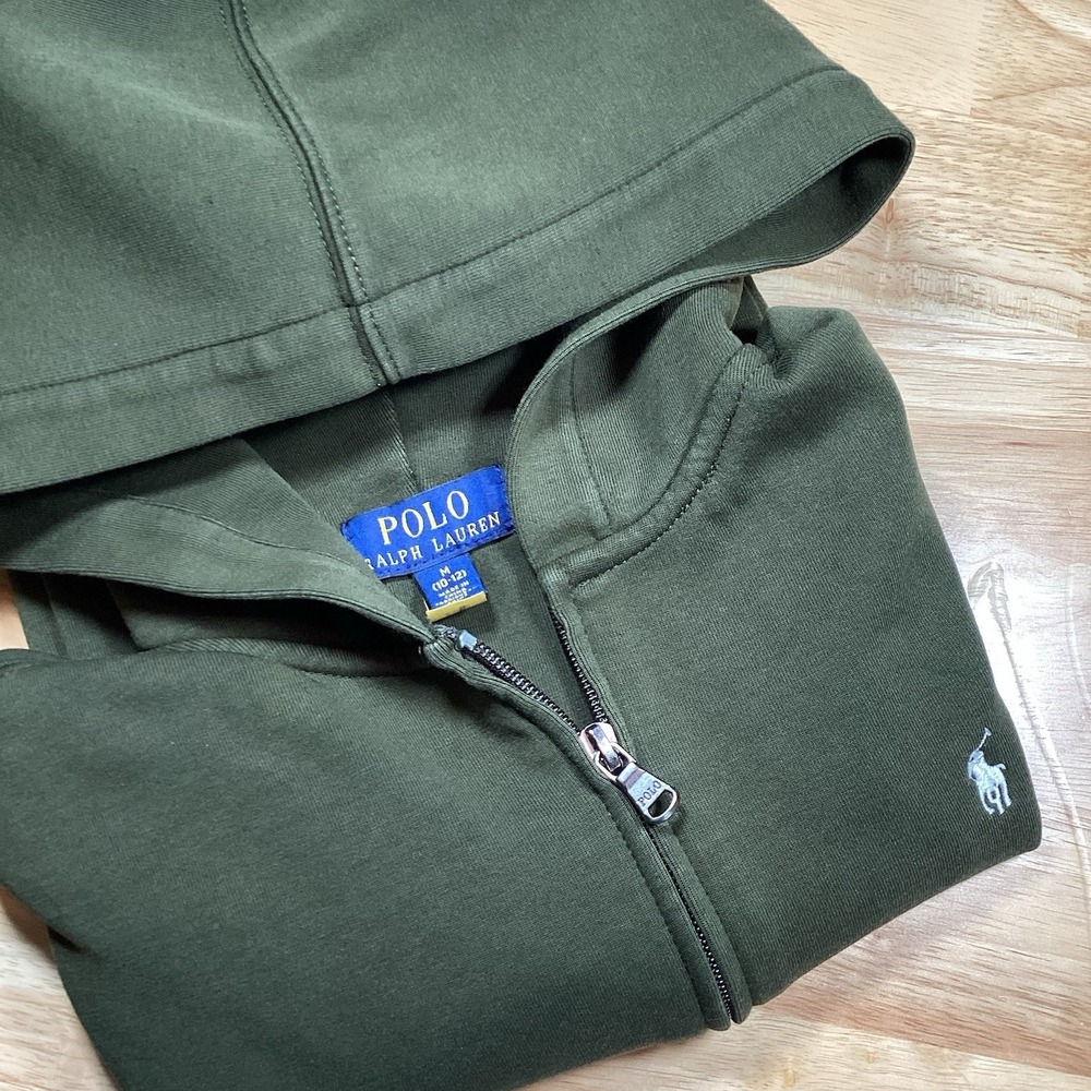 Boys Polo‎ Ralph Lauren Full Zip Hooded Sweatshirt Medium (10-12) Olive Green